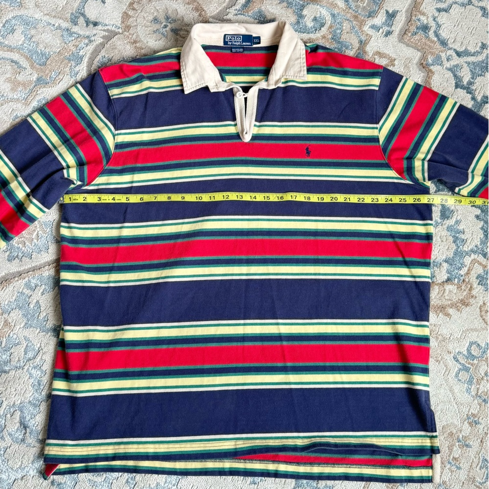 Vintage Polo Ralph Lauren Y2K  Striped Twill Placket Rugby Shirt Men’s XXL - Picture 3 of 8